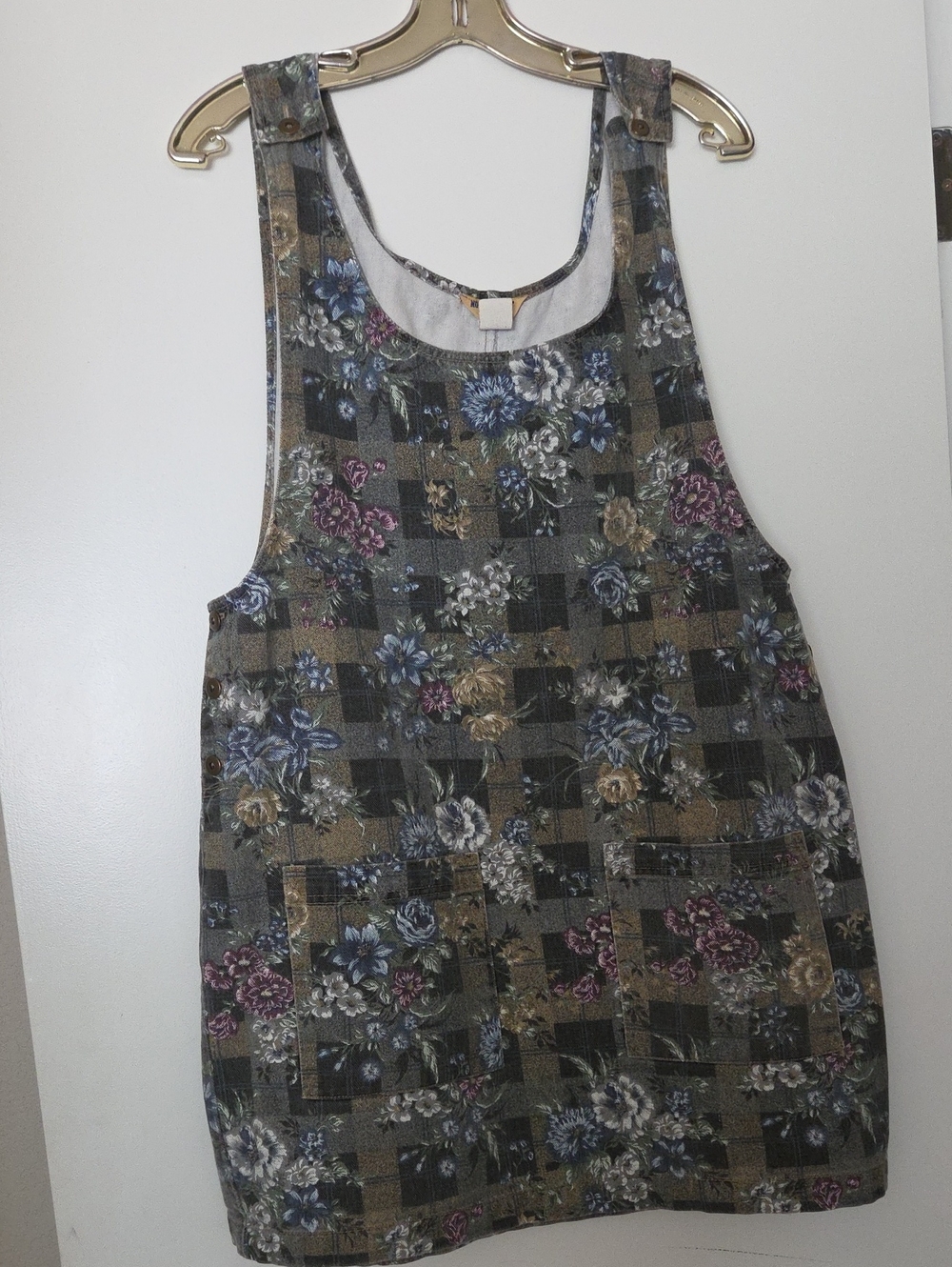 Northwest Blue Floral Plaid Tank Dress in Olive, Black, Blue, Cream & Mauve